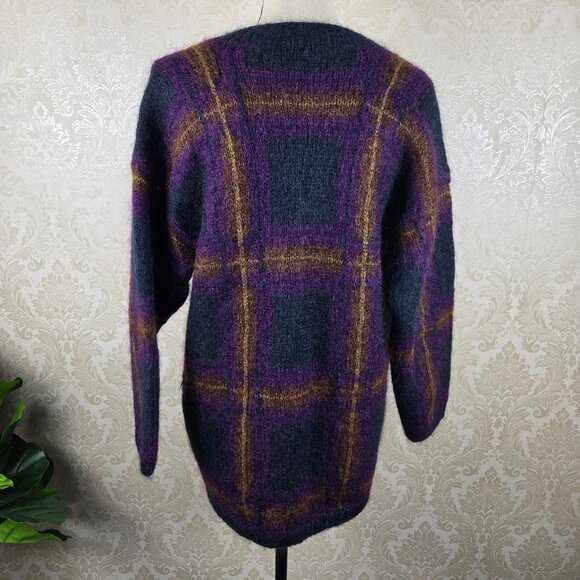 Ellen Tracy Size Small Oversized Vneck Button Front Cardigan Plaid Mohair Blend - Picture 7 of 12